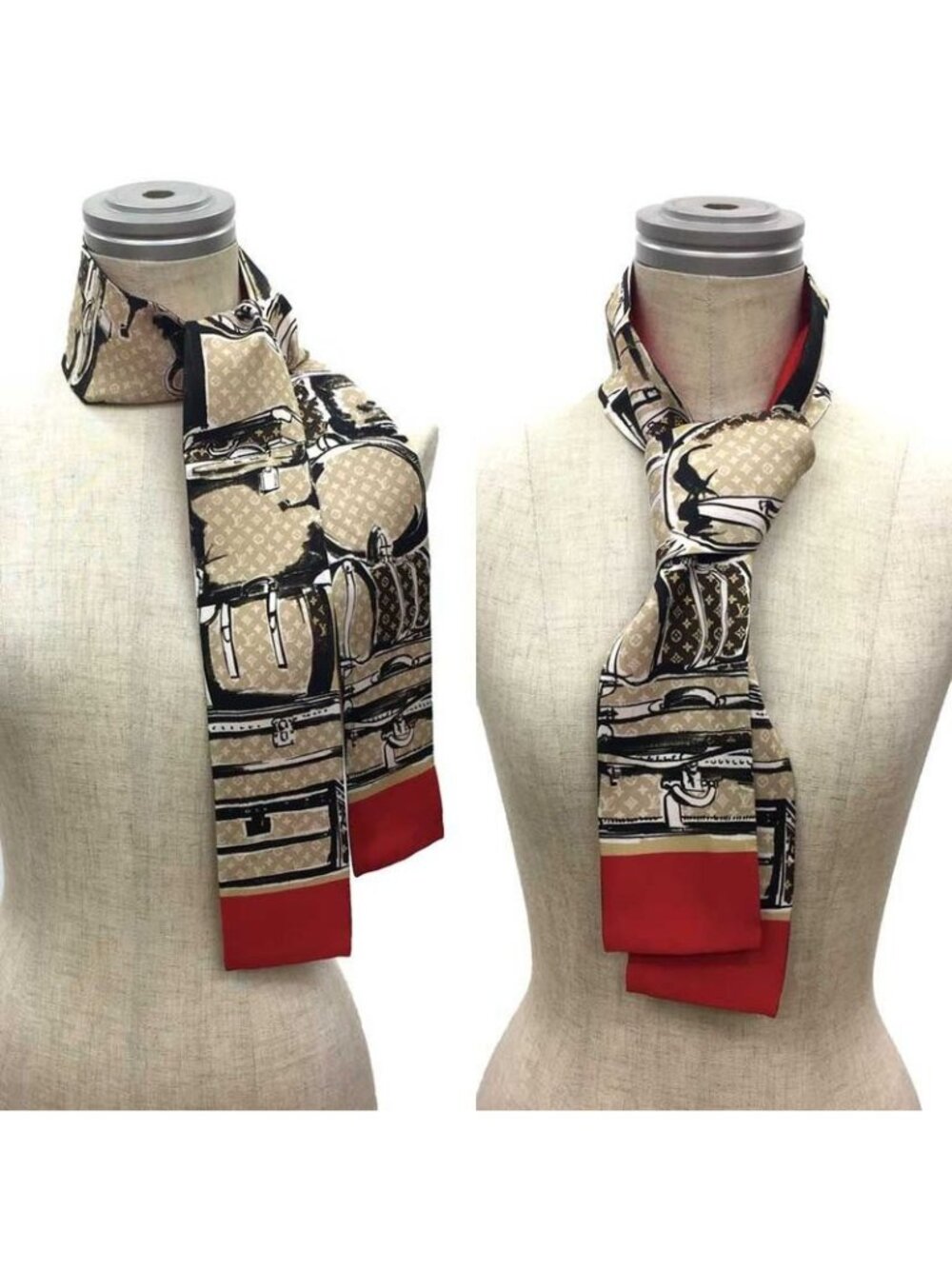 Louis Vuitton Bandeau Trunk Brown Thais Calf Ribbon Scarf Silk - Picture 1 of 3